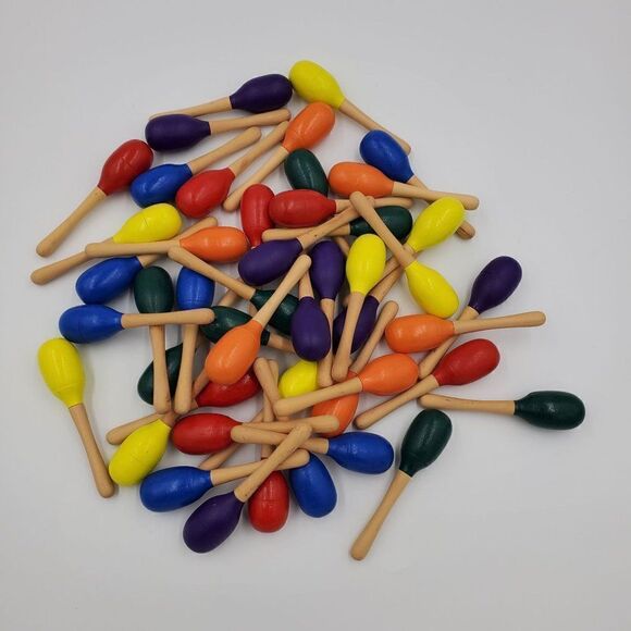 Small Maracs Painted  Shakers Red Blue Orange Green Yellow Purple Lot Of 47 - Picture 1 of 9